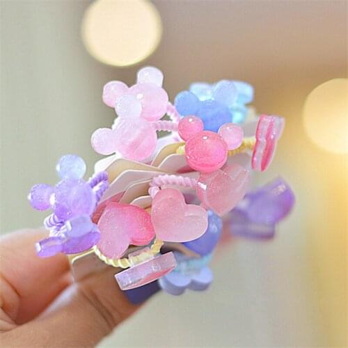 16pair/Lot Cute Mouse Head Children Elastic Hair Bands Girls Gradient Color Love Heart Headdress Hair Rope Hair Accessories