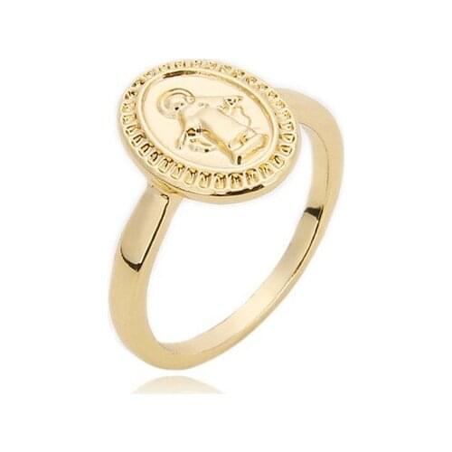 Gold-plated Tiny Miraculous Medal Ring Regina Sine Labe Originali Concepta O.P.N. Coin Rings Minimalist Mother Mary HJ39FJ-3
