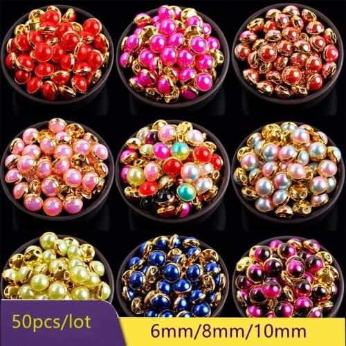 50pcs 6/8/10mm Half Round Pearl Button Gradient Handcraft Sewing Cross Pearl Button Nail Art Decorative Diy Clothing Accessory