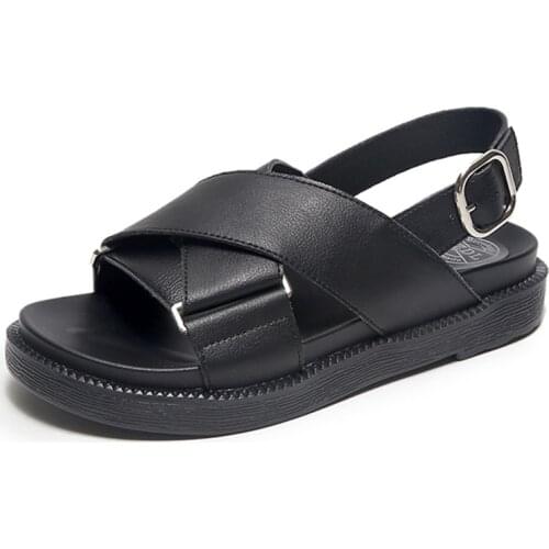 Summer Sandals Women Flat platform shoes Genuine Leather Beach Fashion Cross-belt Casual Roman Ladies shoes