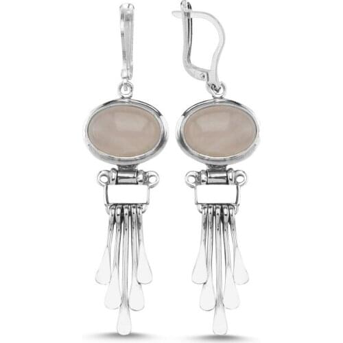 Silverlina Silver Pink Quartz Gemstone Dangle Hand Handwork Earrings