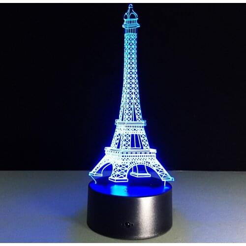 3D LED Illusion Night Light LED Eiffel Tower 3D Table Lamp Colorful Flashing Decorations Lights USB Desk Lamp as Holiday Gifts