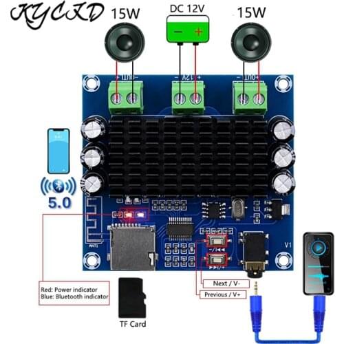 TDA7297 Bluetooth 5.0 Digital Amplifier Board 15W*2 Stereo Audio AMP Support TF Card 3.5mm AUX Jack For Speakers XH-A272