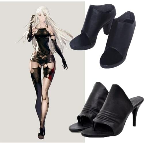NieR Automata 2A YoRHa Tsuki A2 Cosplay Shoes Girls Black Shoes For Halloween Cosplay Custom Made 34-43