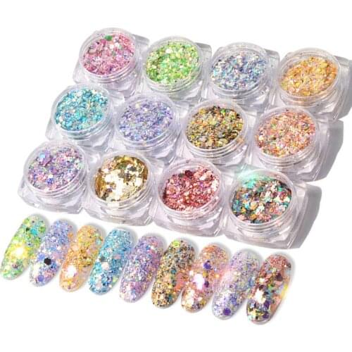 12 Boxes/Lot Holographic Mixed Multi Chunky Glitter PGD49 Nail art Mixed Glitter Different size and color Mixed Glitter 12colors
