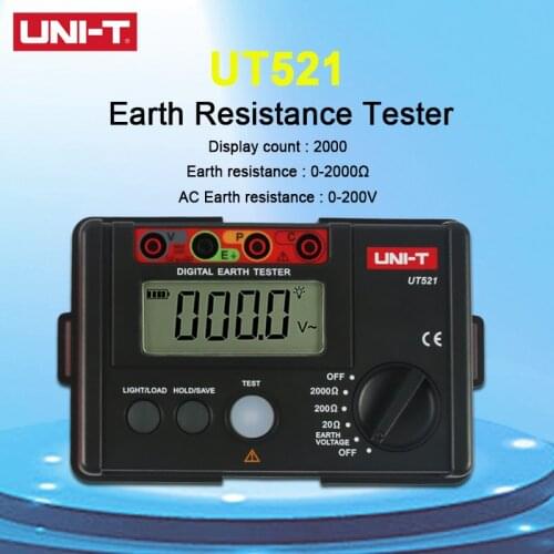 UNI-T UNIT UT521 Digital Grounding Resistance Tester Low Voltage Display Data Storage Over Range LCD Backlight Display