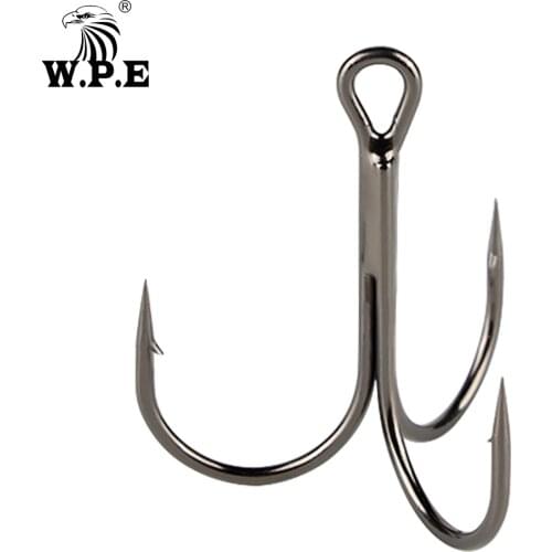 W.P.E 1pack/10-15pcs Treble Hook 4#-3/0# High-Carbon Steel Fishing Hooks Soft Lure Bass Fishing Tackle Round Barbed Fishhooks