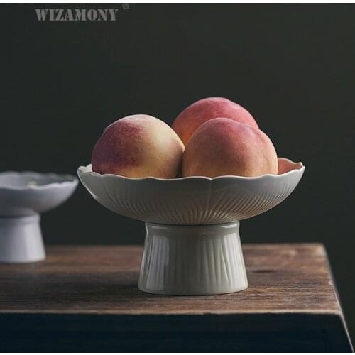 WIZAMONY Drainable Ceramic High-Foot Compote Japanese-Style Fruit Dish Tea Cake Tray Pot Construction Water Multi-Purpose