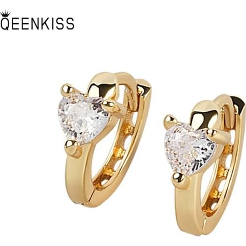 QEENKISS EG6104Jewelry Wholesale Fashion Woman Girl Birthday Wedding Gift love AAA zircon 18KT Gold white Gold hoop Earrings