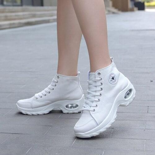 2021 Spring Sneakers Woman Canvas Shoes Breathable Platform Wedges High Top Vucanized Shoes White Casual Women Tenis Feminino