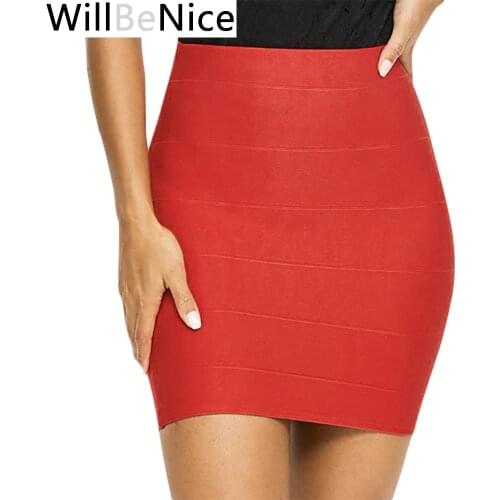 WillBeNice 2019 Red Nude Cheap Wholesale Sexy Short Stripes Pencil Bandage Skirts Woman Elastic Bodycon Skirts Bandage Mini