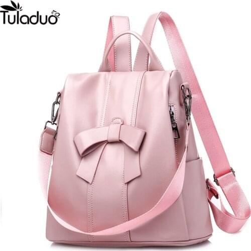 Women Backpacks For Teenage Teen Girls PU Backpack Female Bowknot Designer School Bagpack For Student Mochila Travel Bag