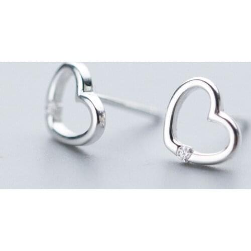 MloveAcc Genuine 925 Sterling Silver Heart Shape Clear CZ Stud Earrings for Women Brincos Fine Jewelry Bijoux