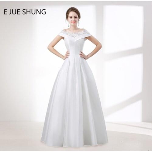 E JUE SHUNG White Simple Wedding Dresses Lace Appliques Scoop Cap Sleeves Bridal Dresses Wedding Gowns vestidos de novia