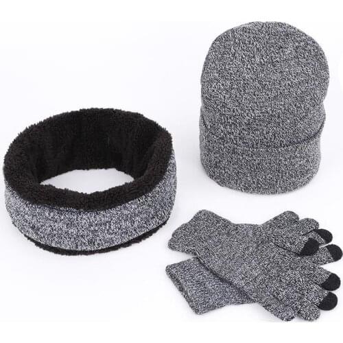 Unisex Beanies Hat Scarf Gloves Set Winter Knitted Thick Warm Cap Women Men Solid Retro Beanie Hat Gloves Knitted Winter Gloves