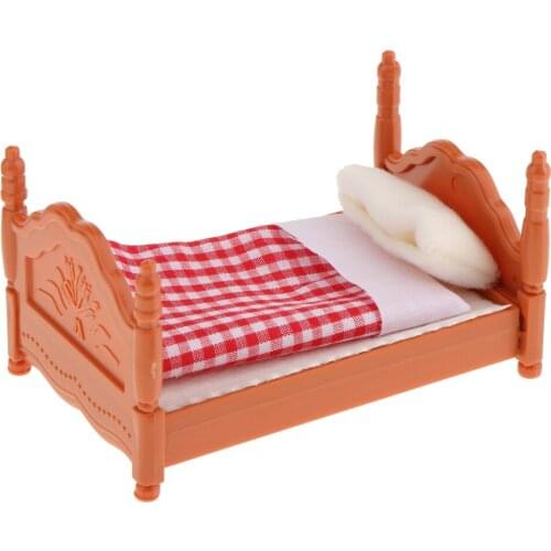 1:12 Dolls House Miniature Bunk Bed Model with Red and Blue Checked Mattress