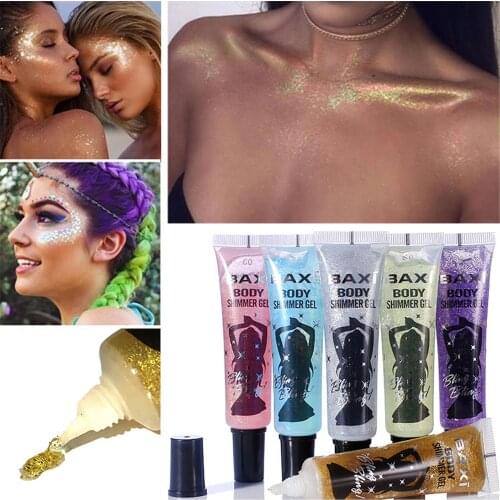 1Pc Body Glitter Gel 6 Colors Glitter Shimmer Face Body Shadow Glitter Tattoo Lip Body Glitter Festival Party Eye Makeup Beauty