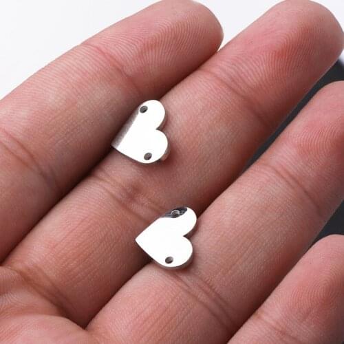 100% Stainless Steel Heart Charms Blank For Engrave 2 Hole Metal Heart Tag Charm Connector Mirror Polished Wholesale 20pcs