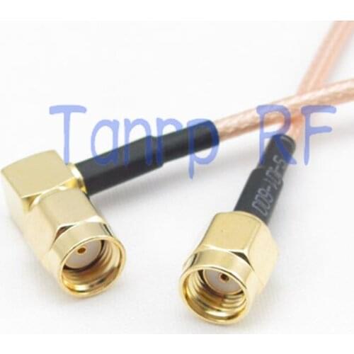 2PCS 20INCH RP-SMA male right angle to RP-SMA plug RF adapter connector 50CM Pigtail coaxial jumper cable RG316 extension cable