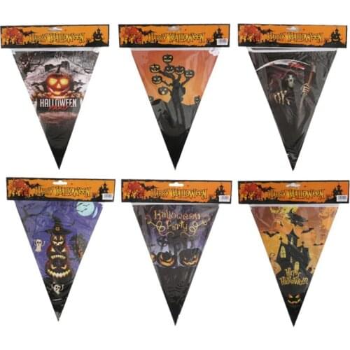 2021 10 Double-sided Printing Pennant Pumpkin Ghost Skull Halloween Party Decoration Pennant Paper Pull Flag