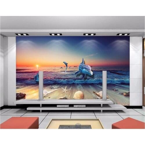 Custom photo 3d wallpaper The dream seaworld dolphin fish landscape home decor on a wall 3d wall murals wallpaper for bedroom