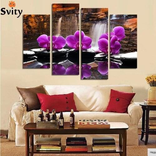 4 Panel Modern Abstract Butterfly Flower Painting Hot sell Landscape Picture Canvas Art Home Decor For Living Room No Frame