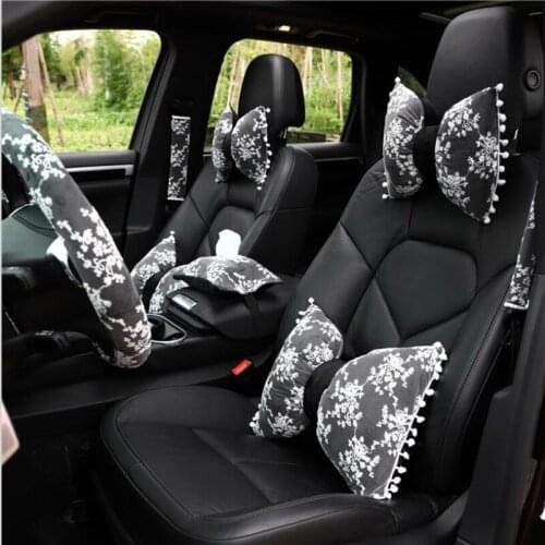 Car Lace Headrest Lumbar Support Car Short Plush Neck Pillow Fashion Car Interior Decoration