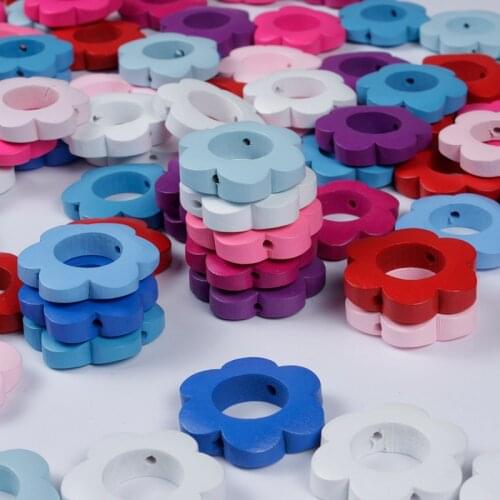 10-30Pcs/lot 11 Colors Flower Shape Wood Spacer Loose Wooden Beads for Jewelry Making Kids Toys Diy Bracelets Accessories