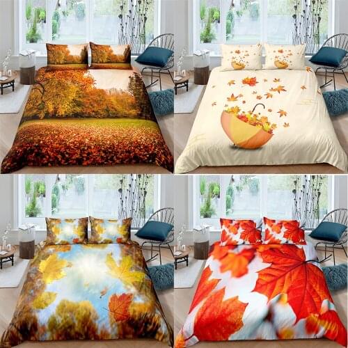 Maple Leaves Bedding Set 2/3Pcs Vivid 3D Duvet Cover with Pillowcase Kids Quilt Cover Home Textiles King Bedroom Decor Dropship