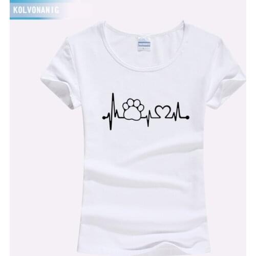 KOLVONANIG 2017 Paw Heartbeat Lifeline Dog Cat Women Printed T-Shirt Slim Funny T Shirt For Ladies Top Tees Girl Summer Tshirts