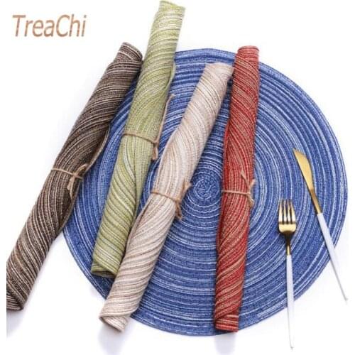 Round Woven Placemat, Heat-insulated Western Placemat, Cotton Yarn Tablemat Kitchen Household Items Office Kitchen