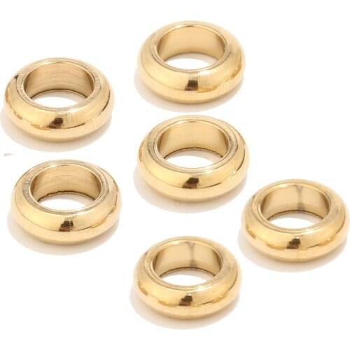 20pcs Gold Tone Stainless Steel 6mm/8mm Big Hole Spacer Circle Beads Fit European Leather Cord Bracelet Jewelry Making Findings