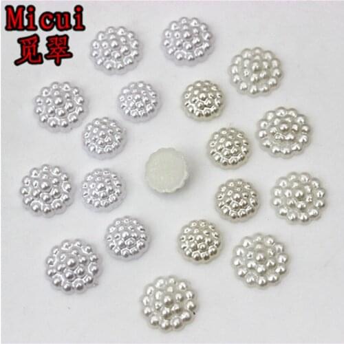 Micui 200PCS 8/10mm Round Sunflower Shape Half Imitation Pearls Diy Craft Flatback Beads For Clothing Jewelry Accessories MC104