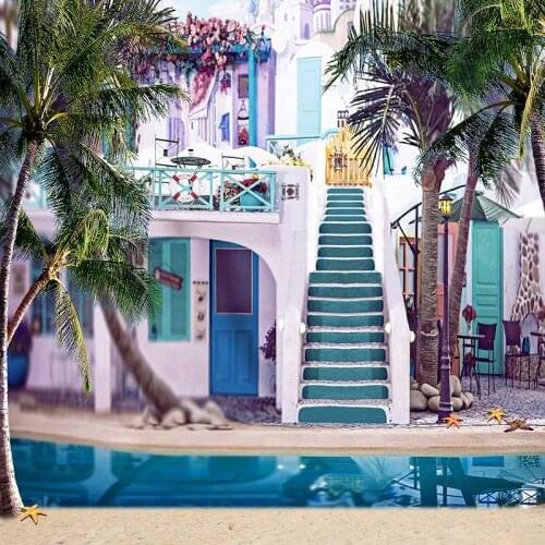 MEHOFOTO Vinyl Photography Background Seaside Tourist Resort Computer Printed Scenic Backdrops for Photo Studio CM-6616