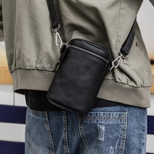 Mens Leather Messenger Bag Men Street Shoulder Bag Tide Bag Mobile Phone Bag Soft Leather Casual Small Crossbody Bags