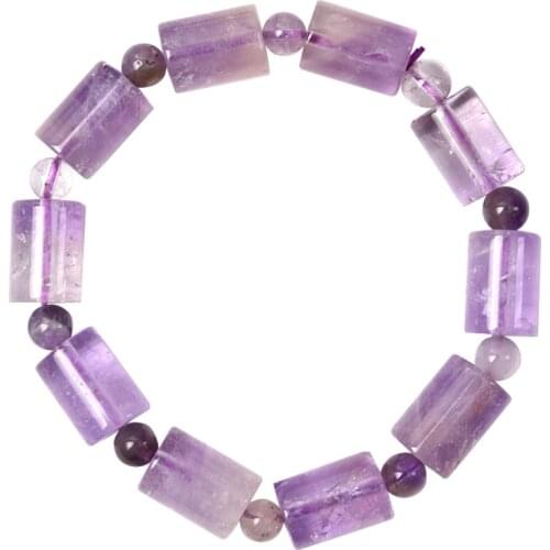 Natural Amethysts Elastic Bracelets Yoga Girls 8*10MM Bucket Beaded Rectangle Bangle Women Energy Gift