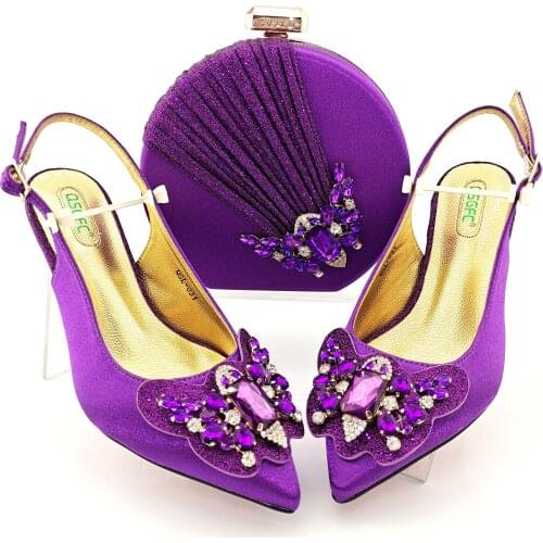 Latest Summer High Heeled Shoes for Women African Woen Shoes and Bag Set Decorated with Stone Italian Shoes with Matching Bags
