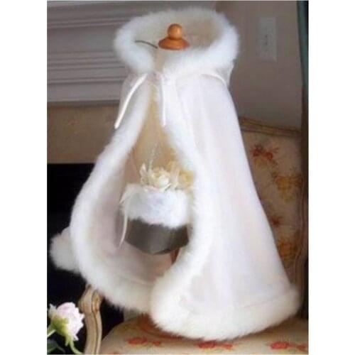 New winter childrens wedding cloak flower girl shawl faux fur trim girls jacket cloak