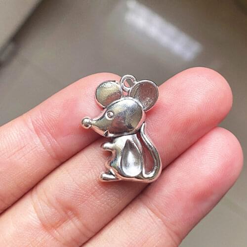 12PCS 3D Kawaii Mouse Charms Tibetan Silver Color Pendant Fit For Necklace Jewelry Making Handmade Keychain Accessories Crafts