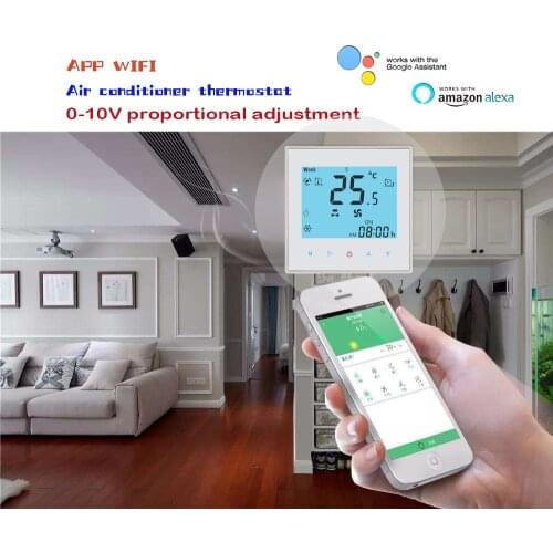 WIFI air conditioner thermostat with 0-10V proportional valve adjustment, 2P fan coil thermostat, 24VAC 95-240VAC optional