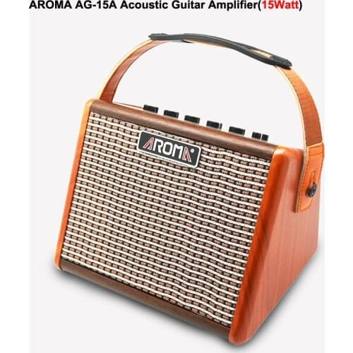 AROMA AG-15A Acoustic Guitar Amplifier 15W Portable Amp with Microphone Interface BT Speaker Built-in Rechargeable Battery