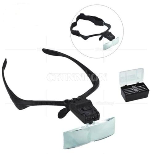 DHL 50pcs Headband Magnifying Glass Eye Repair Magnifier 2 LED Light 1.0/1.5/2.0/2.5/3.5X 5PC Loupe Optical Lens