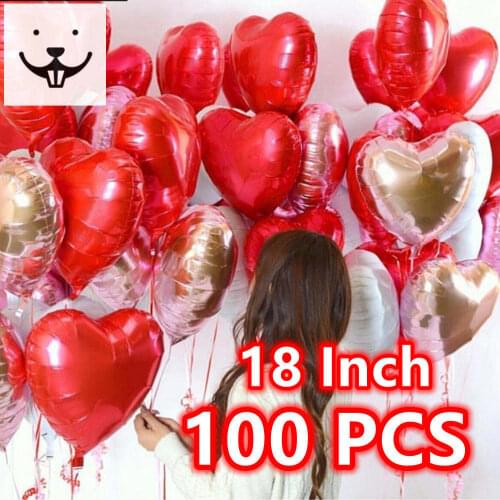 100 Pcs 18 Inch Heart Foil Balloon Wholesale Love Wedding Celebration Anniversary Party Birthday Aluminium Decor Gifts
