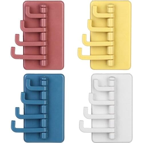 Rotating Wall Adhesive Hook with Four Bracket Bathroom Kitchen Hole-Free Key Hanger Strong Load Bearing Bag Towel Storage Rack