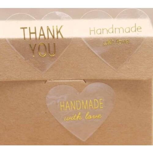 Feiluan custom New 100pcs multi color paper self adhesiveTHANK YOU labels Gold foil trasparent handmade with love labels 29*33mm