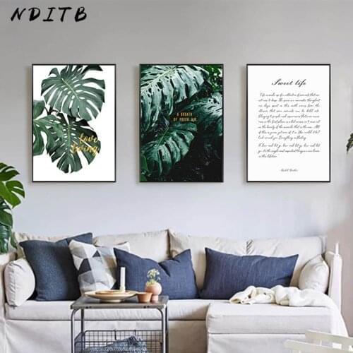 Green Plant Leaf Wall Poster Botanical Nordic Canvas Art Print Painting Motivational Life Quotes Picture Living Room Decoration