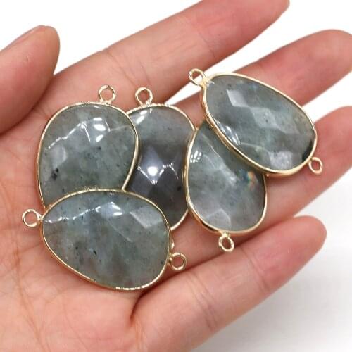 Faceted Natural Stone Water Drop Shape Flash Labradorite Double Hole Connector Charm Jewelry Making DIY Fit Necklaces Earring