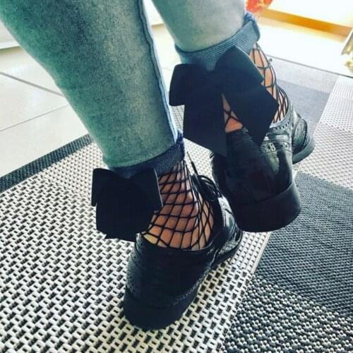 Streetwear Womens Harajuku Black Breathable Bow knot Fishnet Socks.Sexy Hollow out Mesh Nets Socks Ladies Girl 1pair=2pcs WS101