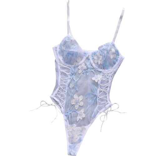 Womens Lingerie Set Sexy Lace Embroidery Print Bodysuit One-piece Suit for Honeymoon Wedding Anniversaries