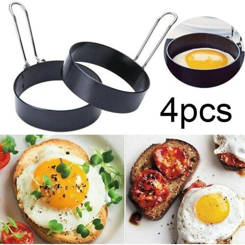 4pcs Black Egg Maker Molds Mould Round Household Round Egg Pancake Maker Mold Egg Ring Round Egg Omelet Frier